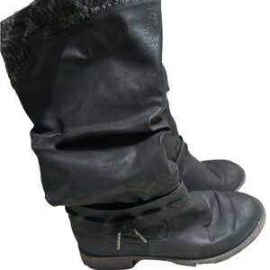 Women's Black Winter Slouch Boots with sweater accents on top
